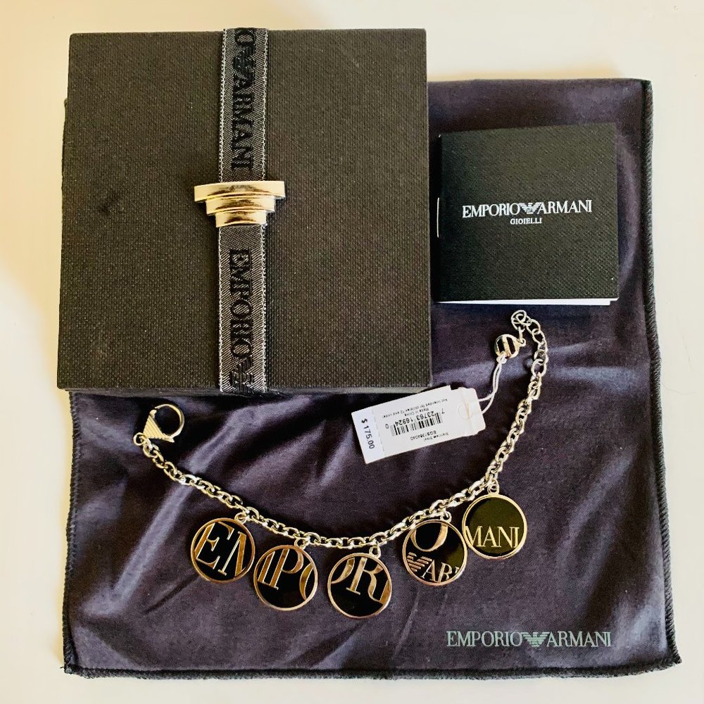 EMPORIO ARMANI STAINLESS STEEL BRACELET WITH DANGLING CHARMS